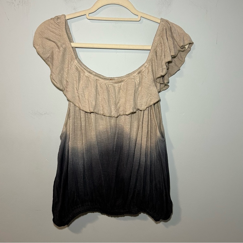 Free People Navy Blue & Cream Tie-Dye Cora Lee Off the Shoulder Top Size Medium